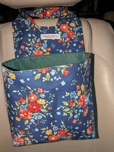 Load image into Gallery viewer, Navy Blue Floral Print Car Organizer/ Trash Can
