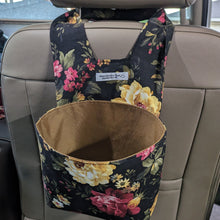 Load image into Gallery viewer, Black Large Flower Print Car Organizer/ Trash Can