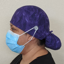 Load image into Gallery viewer, Surgical Cap Ponytail Style - Purple Brushstroke Print